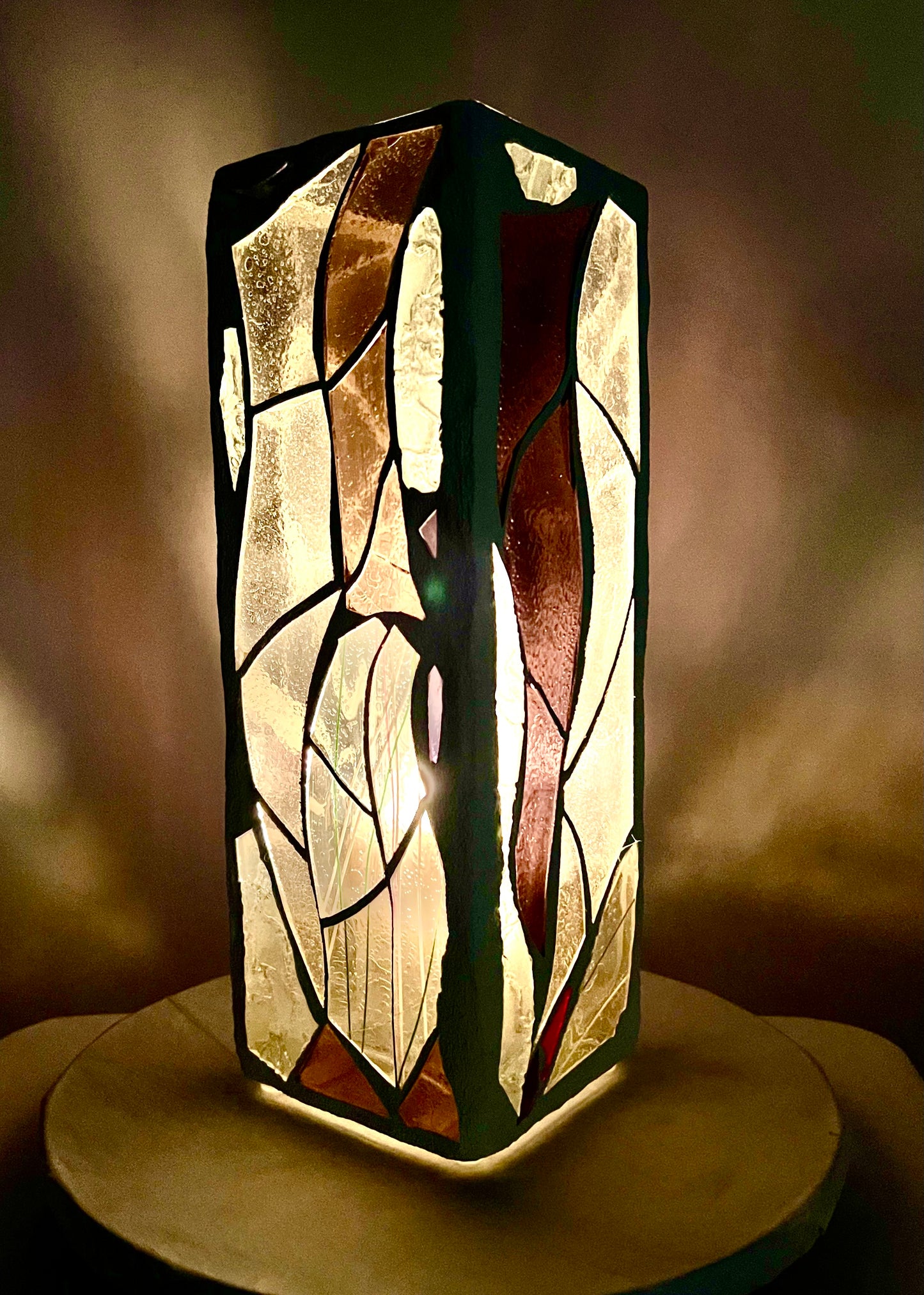 "The Three Sisters in Pink" Cathedral Candleholders – A Unique Trio of Stained Glass Elegance