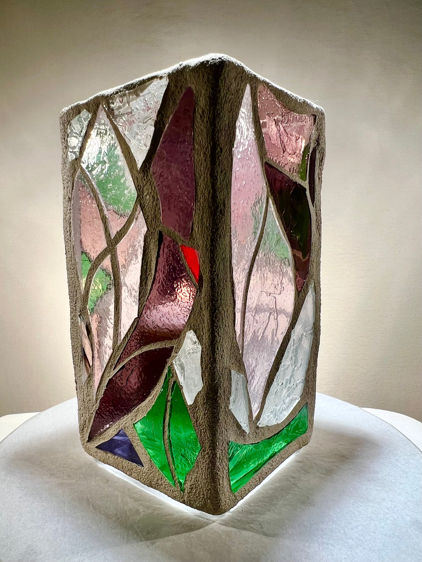 "The Three Sisters in Pink" Cathedral Candleholders – A Unique Trio of Stained Glass Elegance