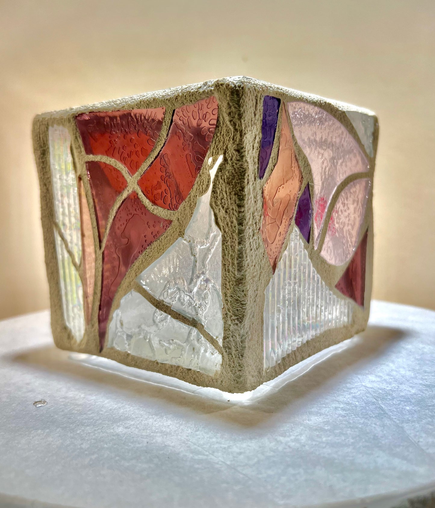 "The Three Sisters in Pink" Cathedral Candleholders – A Unique Trio of Stained Glass Elegance