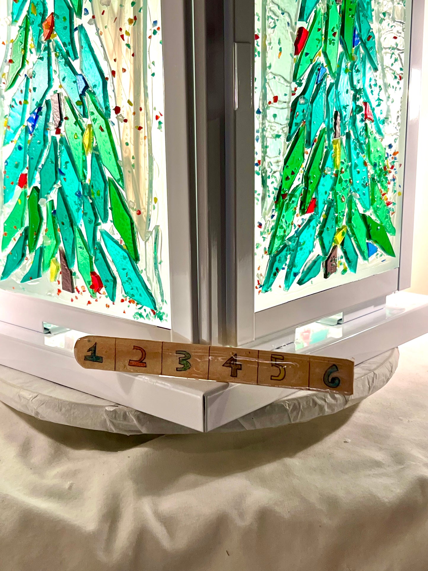 "Christmas Forest 7" Stained Glass Lantern – 15” Tall, Perfect for Holiday Decor