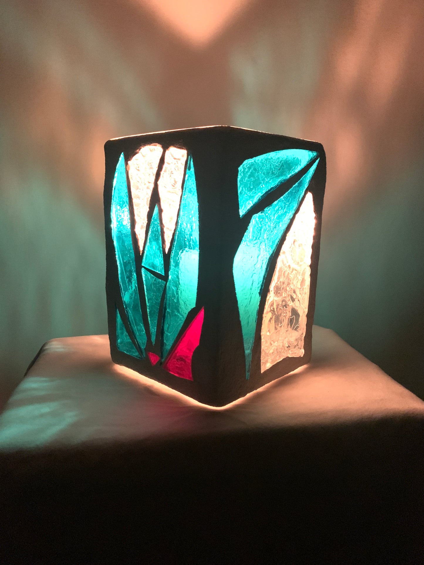 "Summer Blues"  Stained Glass Candleholder – Vibrant Ambience in Blue-Green