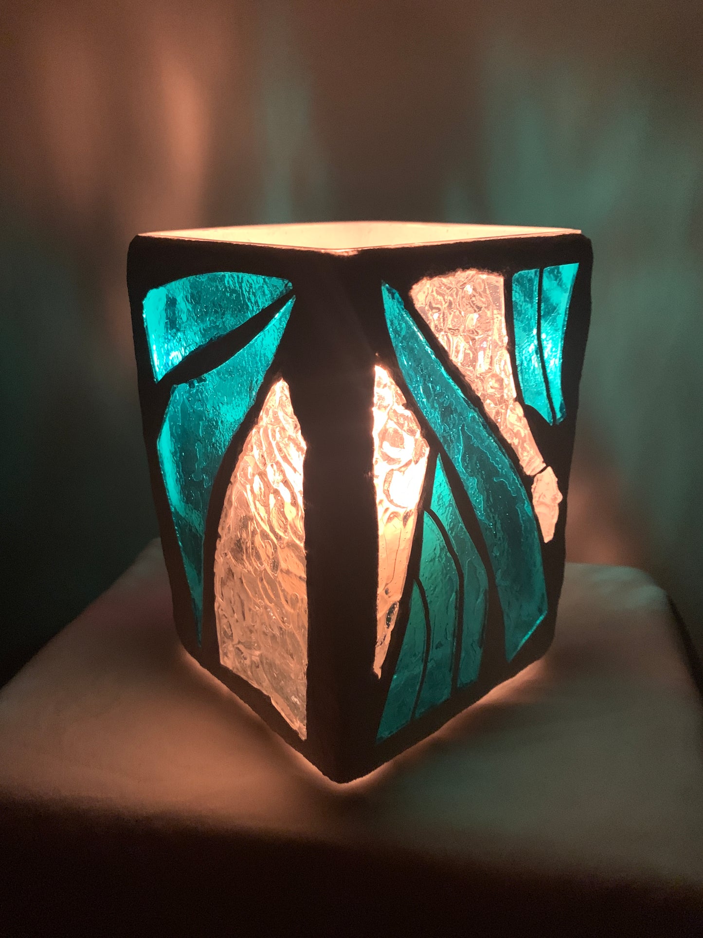 "Summer Blues"  Stained Glass Candleholder – Vibrant Ambience in Blue-Green