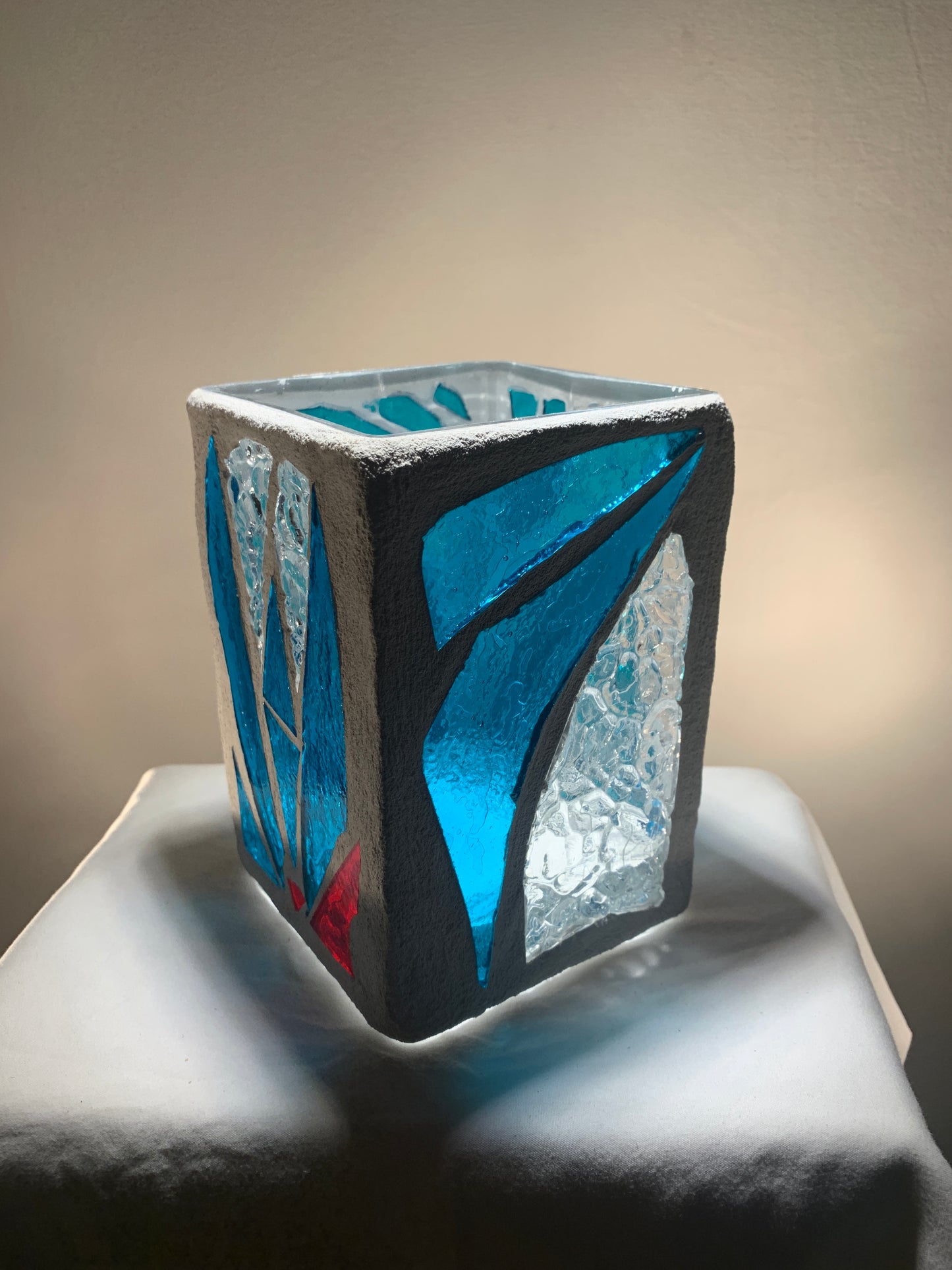 "Summer Blues"  Stained Glass Candleholder – Vibrant Ambience in Blue-Green