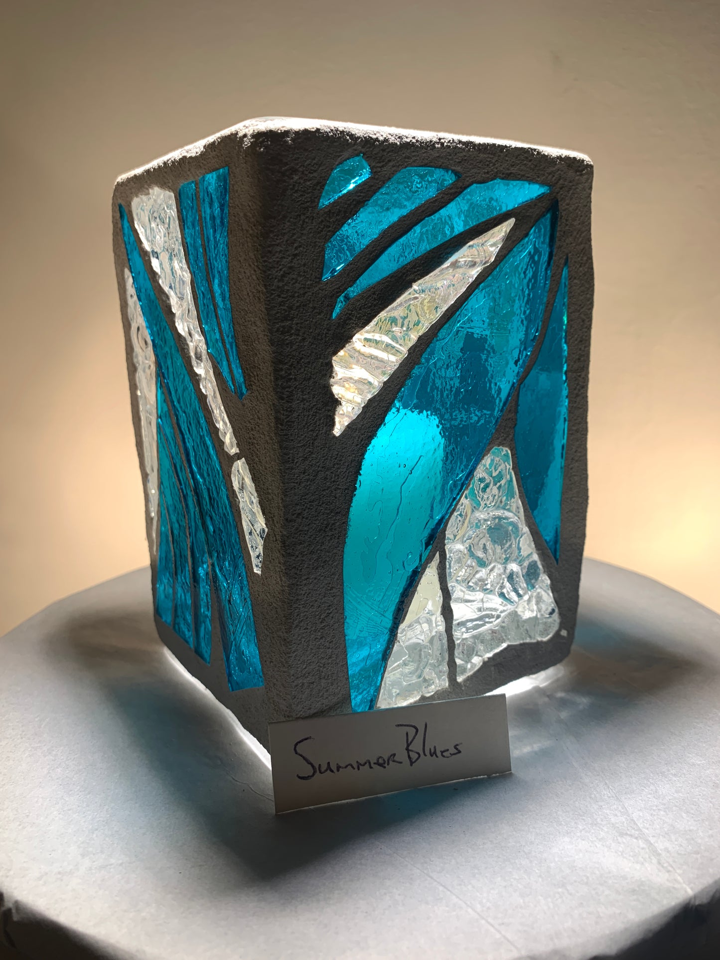 "Summer Blues"  Stained Glass Candleholder – Vibrant Ambience in Blue-Green