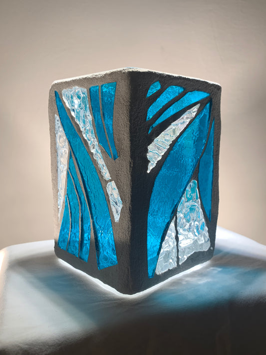 "Summer Blues"  Stained Glass Candleholder – Vibrant Ambience in Blue-Green