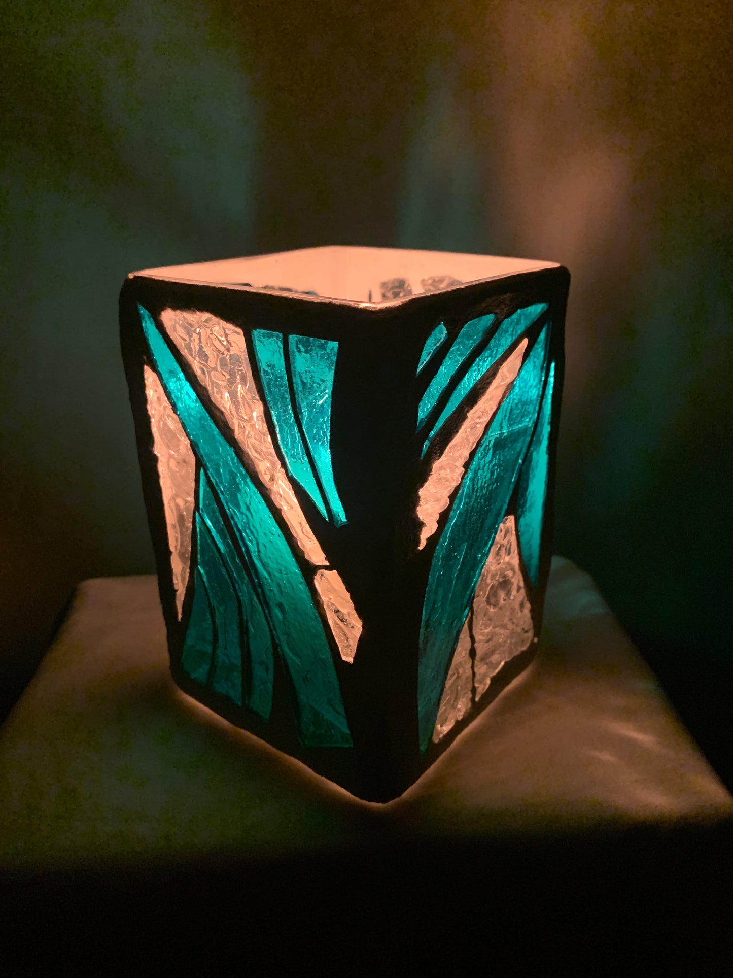 "Summer Blues"  Stained Glass Candleholder – Vibrant Ambience in Blue-Green