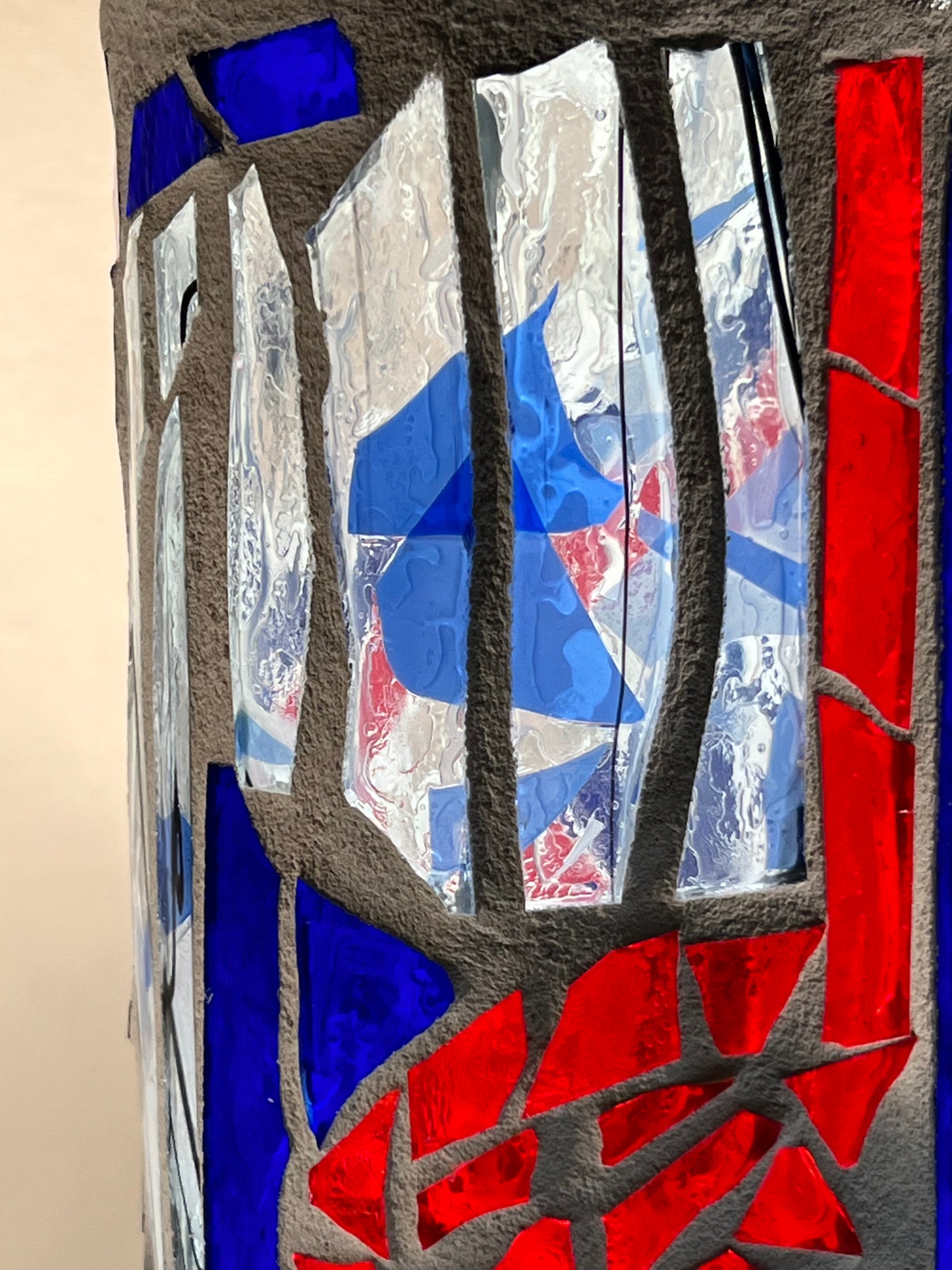 "Quarter Note Crush" - Cobalt Blue & Fiery Red Stained Glass Candleholder