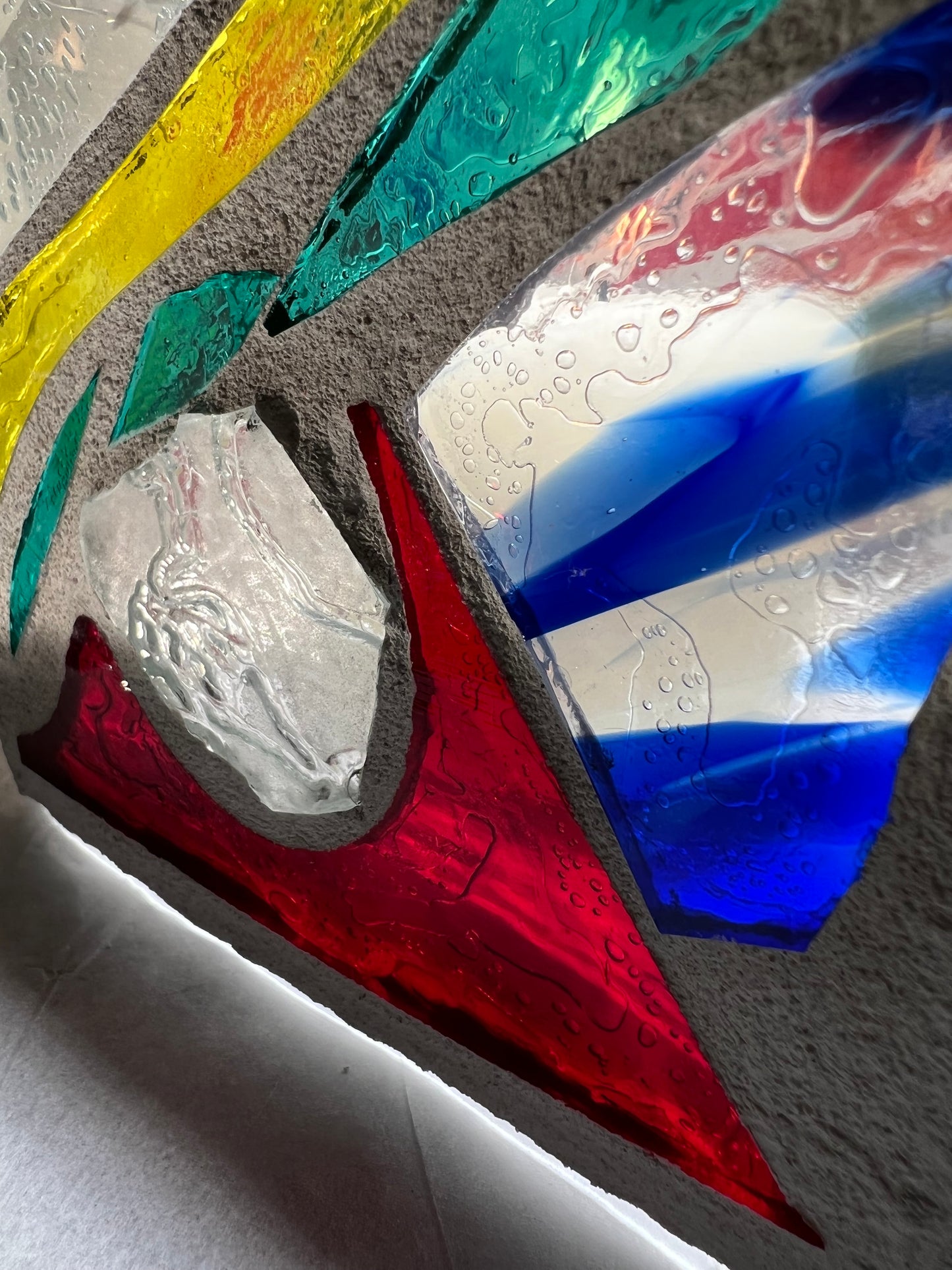 "Obtuse Triangle" Stained Glass Candleholder, 5x5 with Vibrant Carnival Colors - Cathedral Candles by Martsolf Design