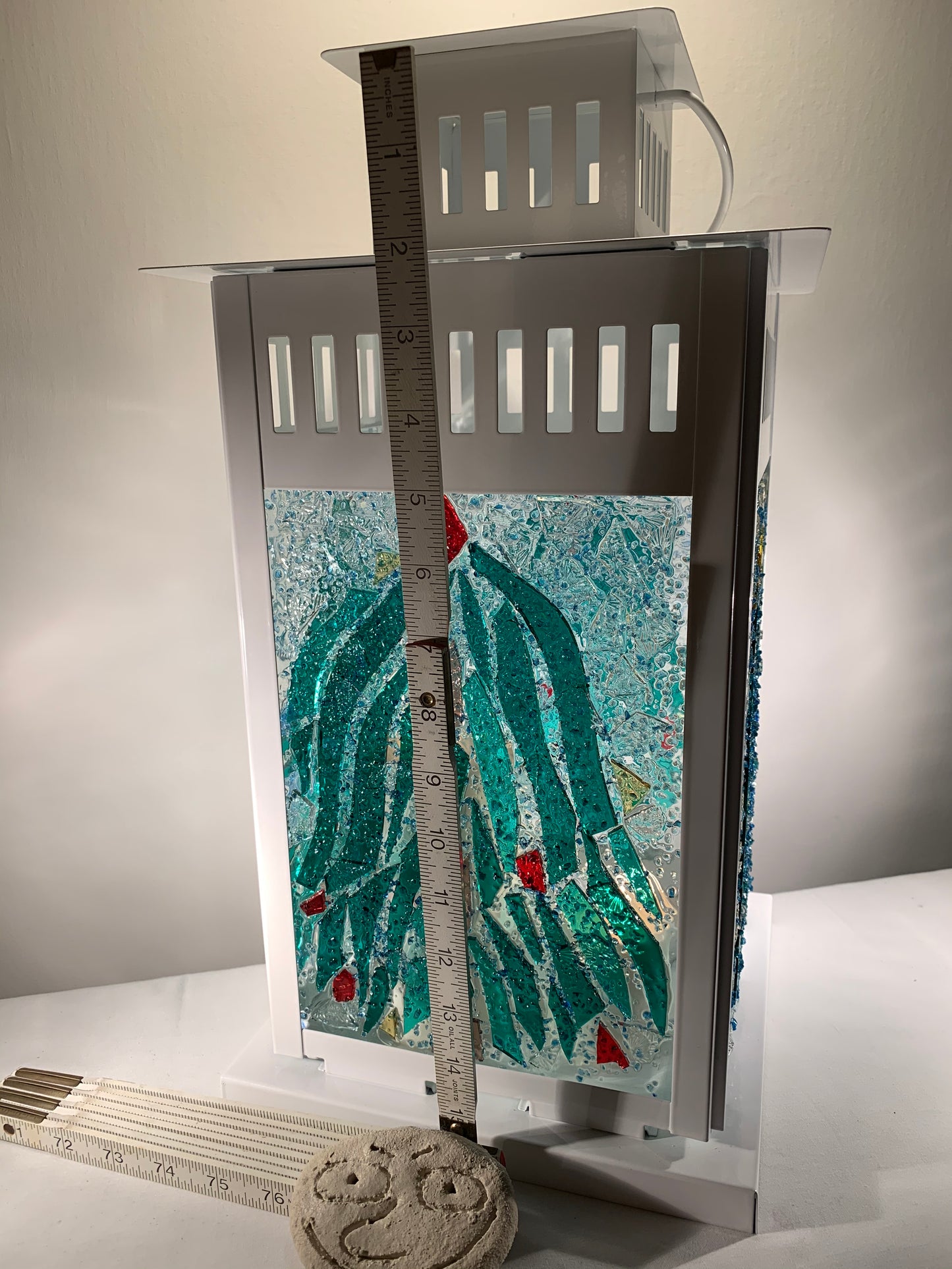 "Christmas Forest 2" Stained Glass Lantern – 15” Tall, Perfect for Holiday Decor