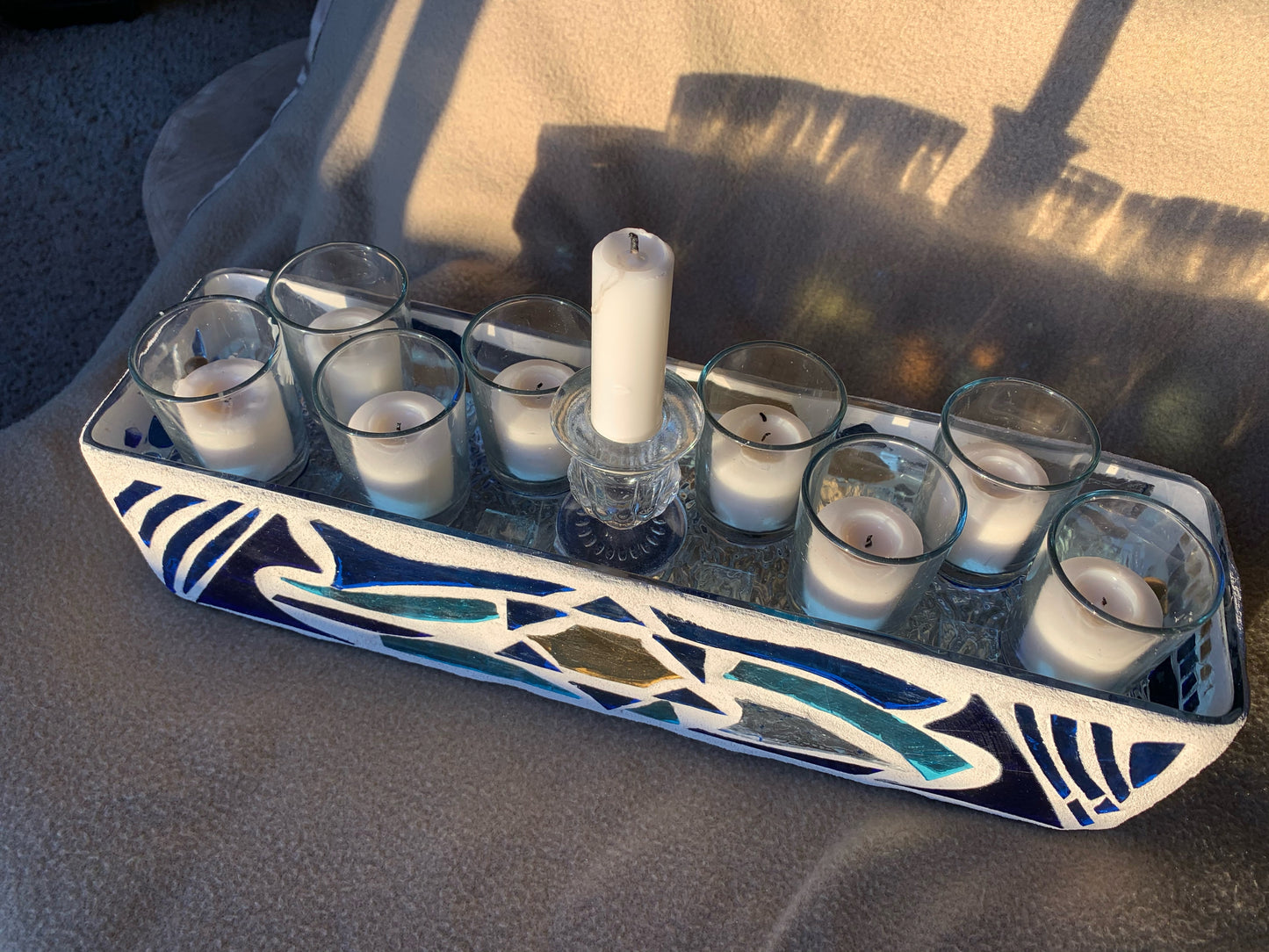 "Sunrise Sunset V" Stained Glass Menorah – A Tribute to Tradition and Artistry