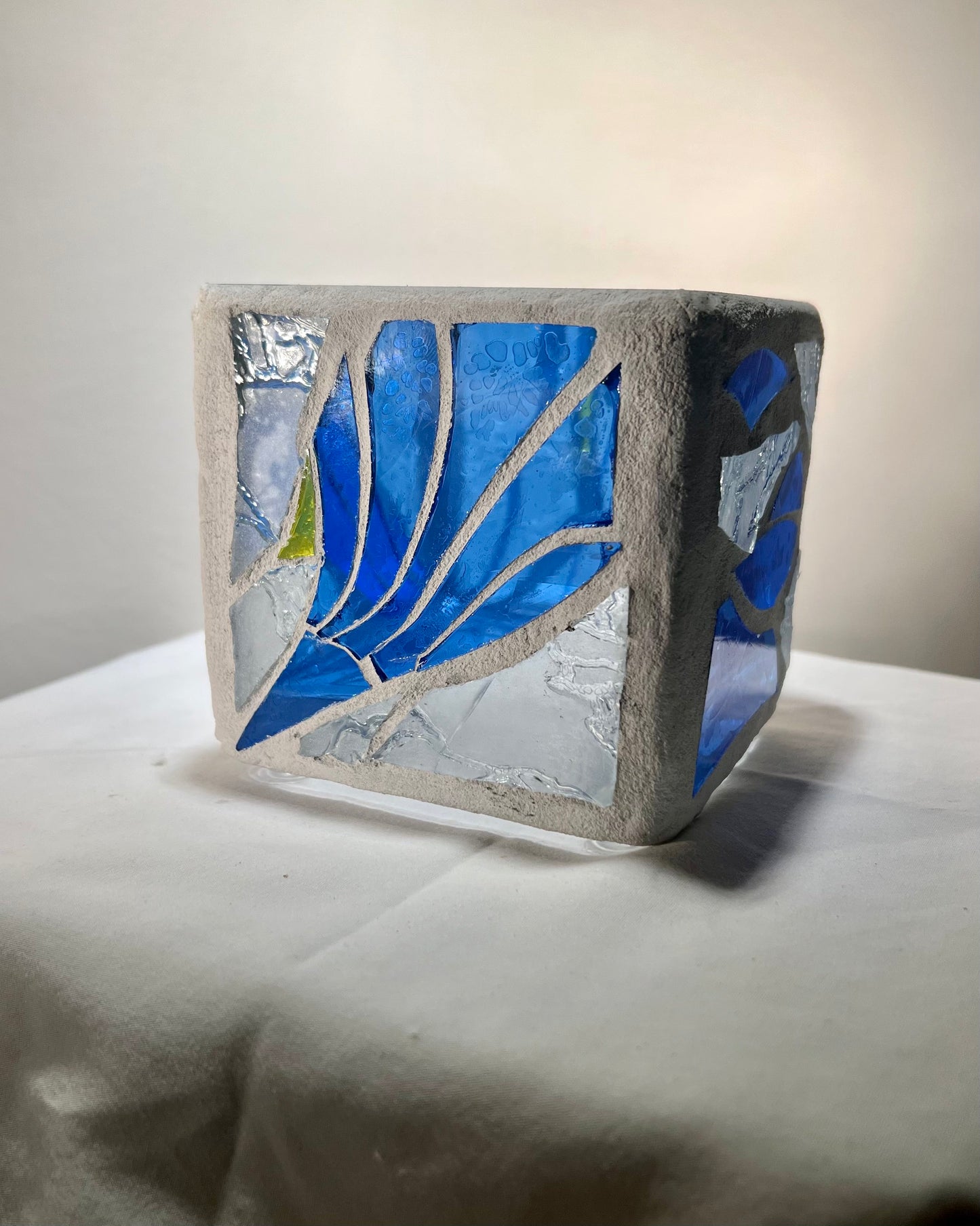 "Sno-Cone" Stained Glass Candleholder, Cool blue and clear glass for summer, or anytime!