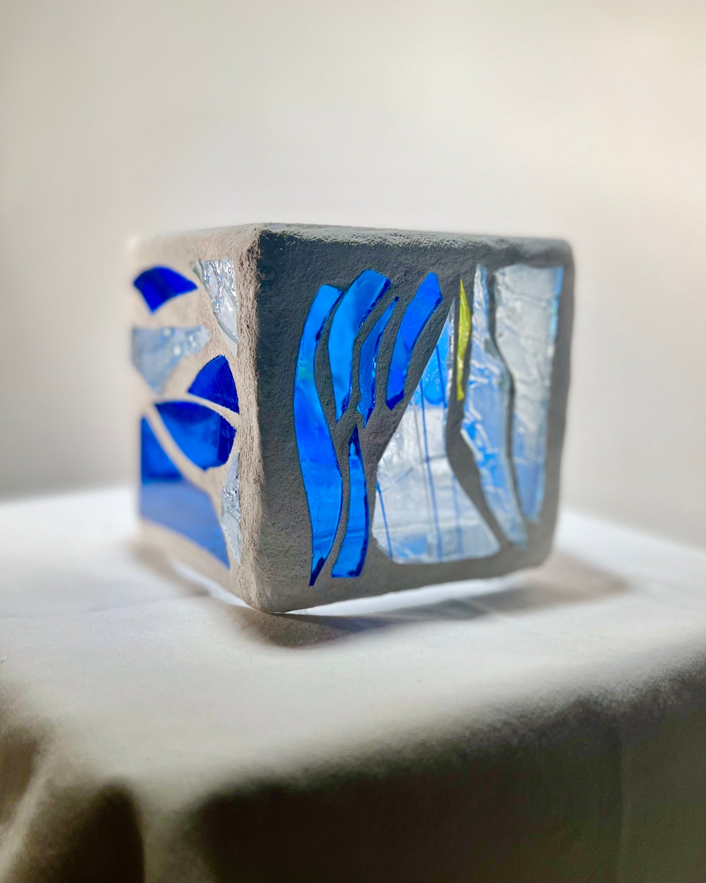 "Sno-Cone" Stained Glass Candleholder, Cool blue and clear glass for summer, or anytime!