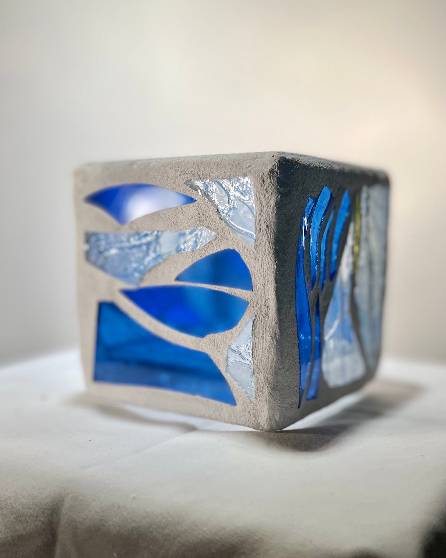 "Sno-Cone" Stained Glass Candleholder, Cool blue and clear glass for summer, or anytime!