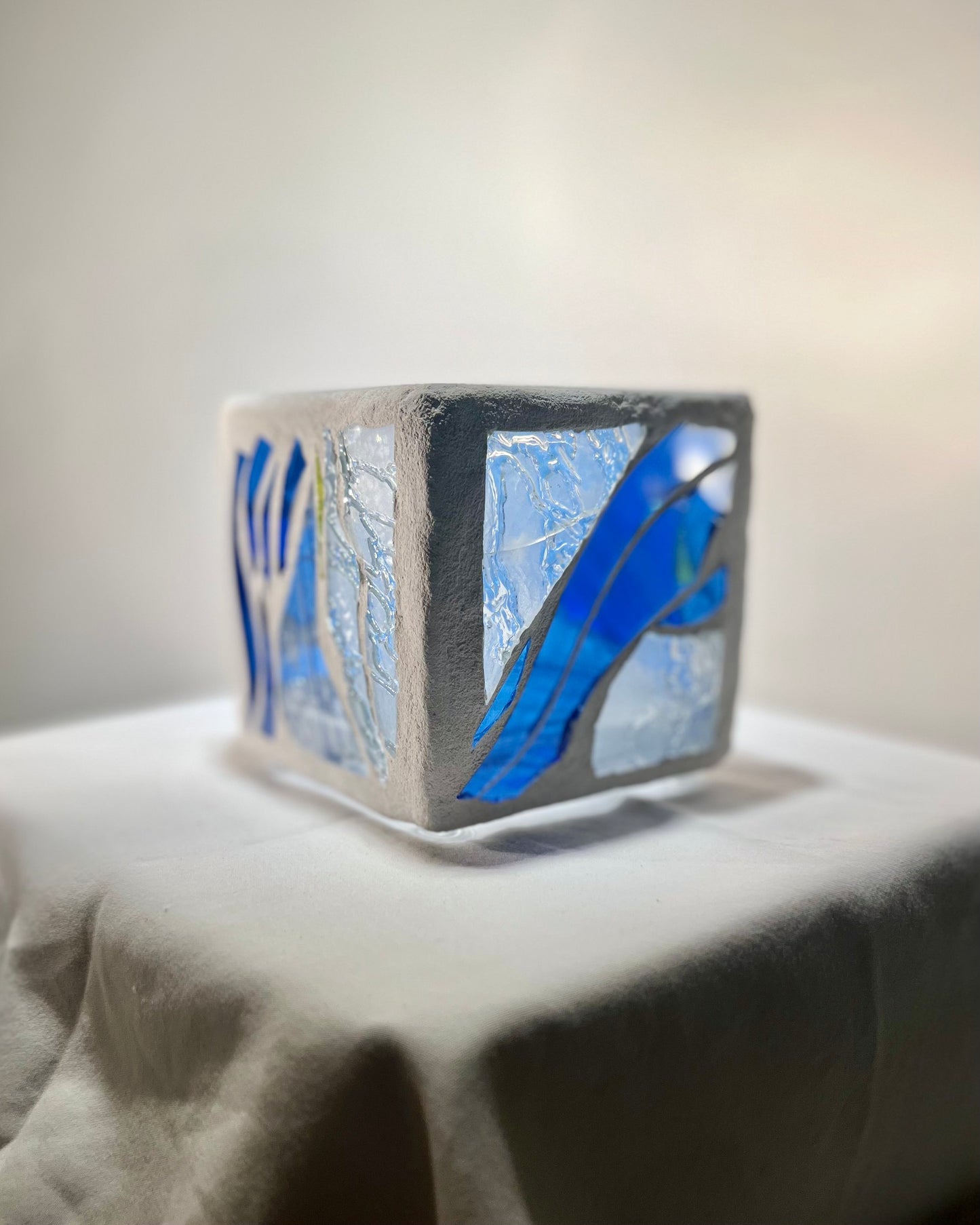 "Sno-Cone" Stained Glass Candleholder, Cool blue and clear glass for summer, or anytime!