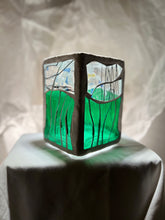 Load image into Gallery viewer, &quot;Aquarium&quot; Stained glass-candleholder, green, and crystal-clear glass, white grout
