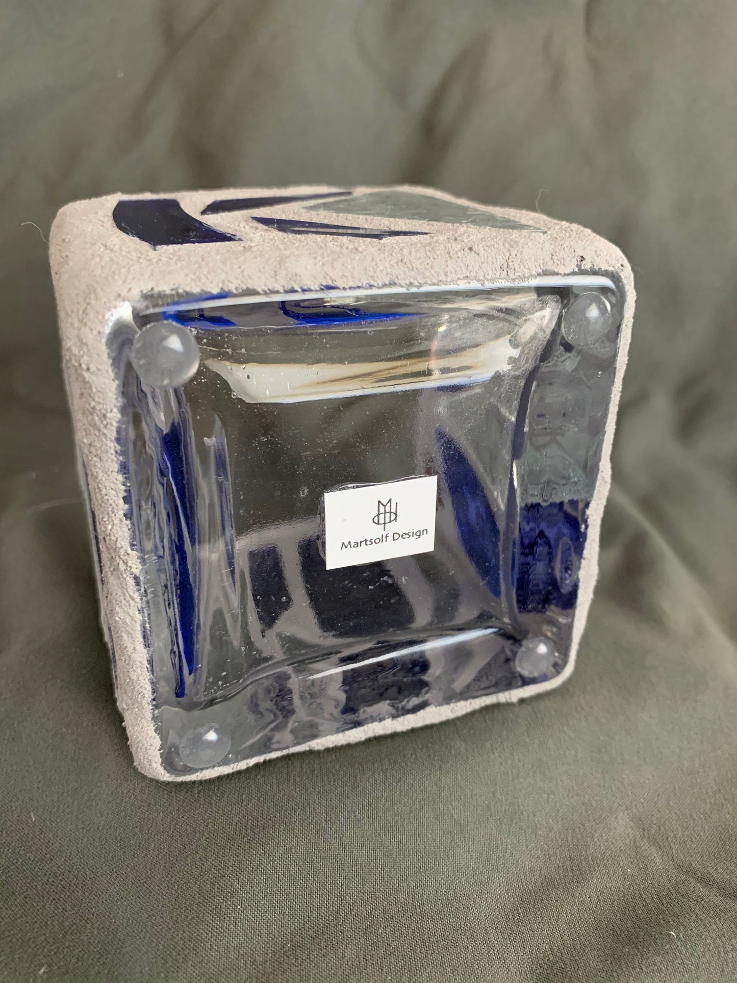 "The Blue Swim" Stained Glass Candle Holder – Blue, Clear Crystal, and Red with Gray Grout