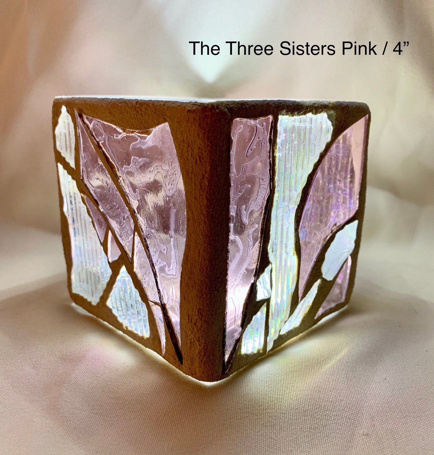 "The Three Sisters in Pink" Cathedral Candleholders – A Unique Trio of Stained Glass Elegance