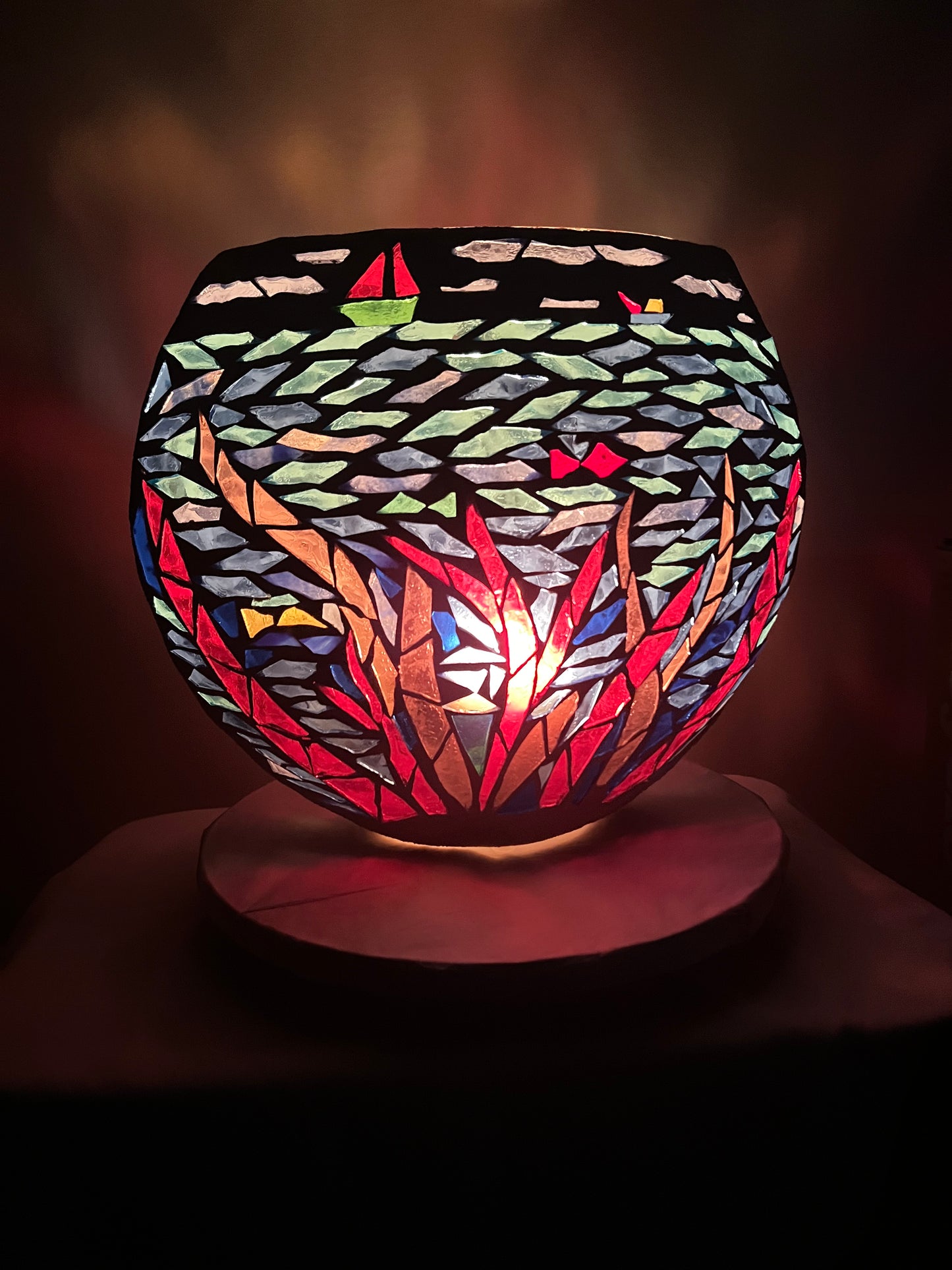 "Under the Sea" – Handcrafted Stained Glass Candleholder of Ocean Dreams