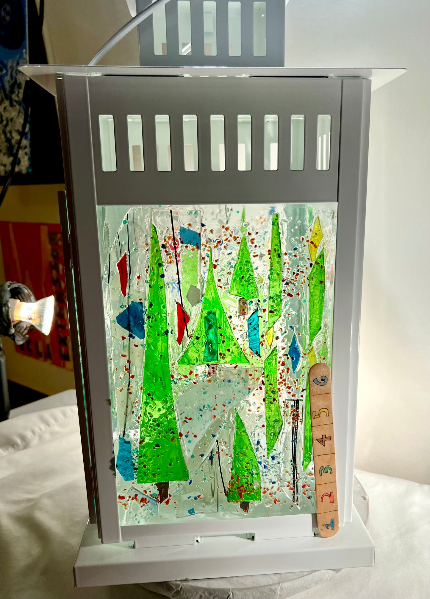 "Country Christmas Lantern" Stained Glass Holiday Candle Lantern – 15 Inch