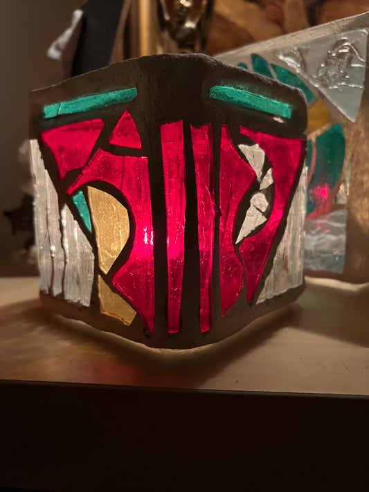 "Candy Jar" Stained Glass Candle Holder – Repurposed Charm with Colored Light