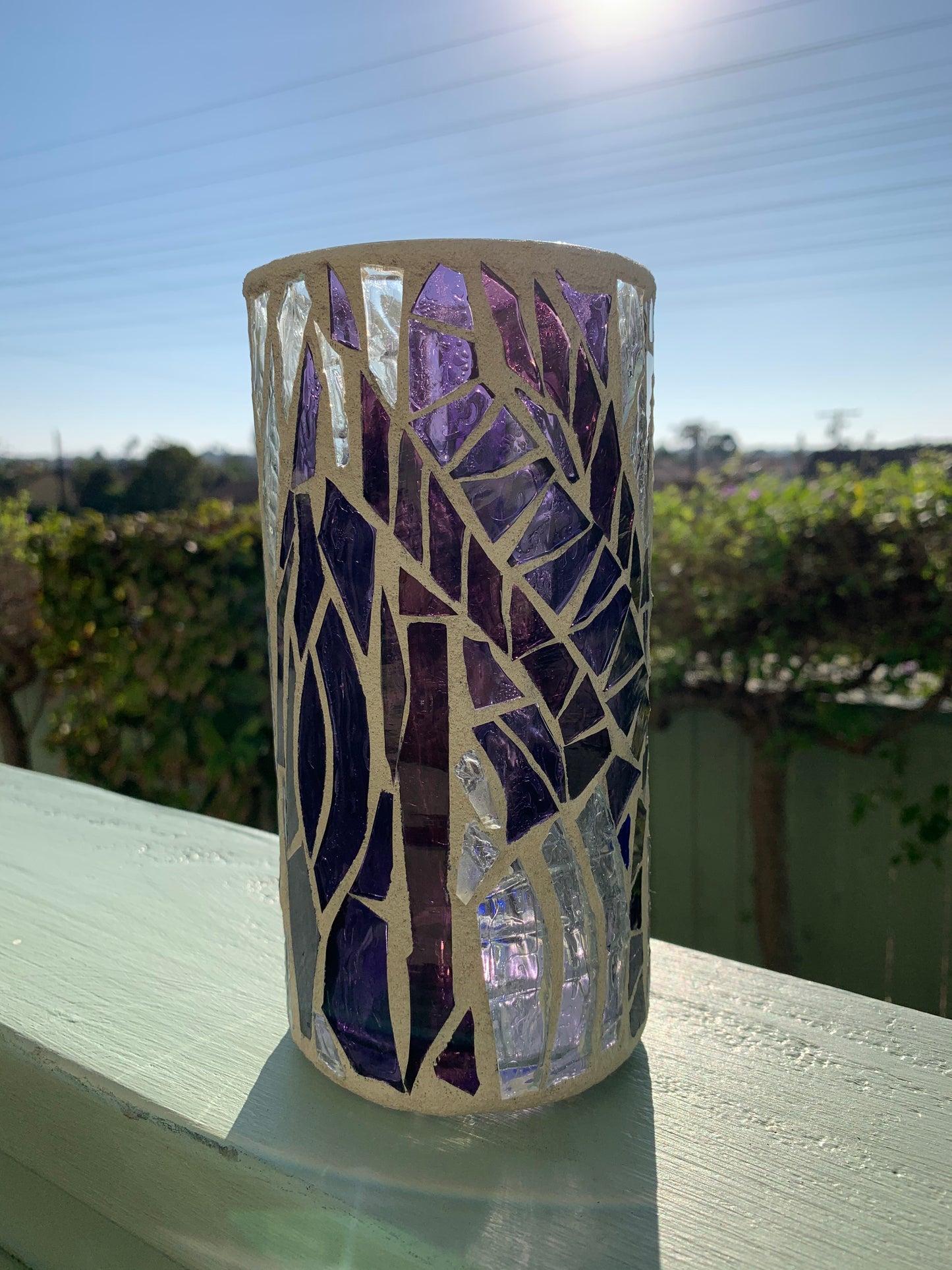 "The Purple Reign" - Regal Purple & Clear Crystal Stained Glass Candleholder