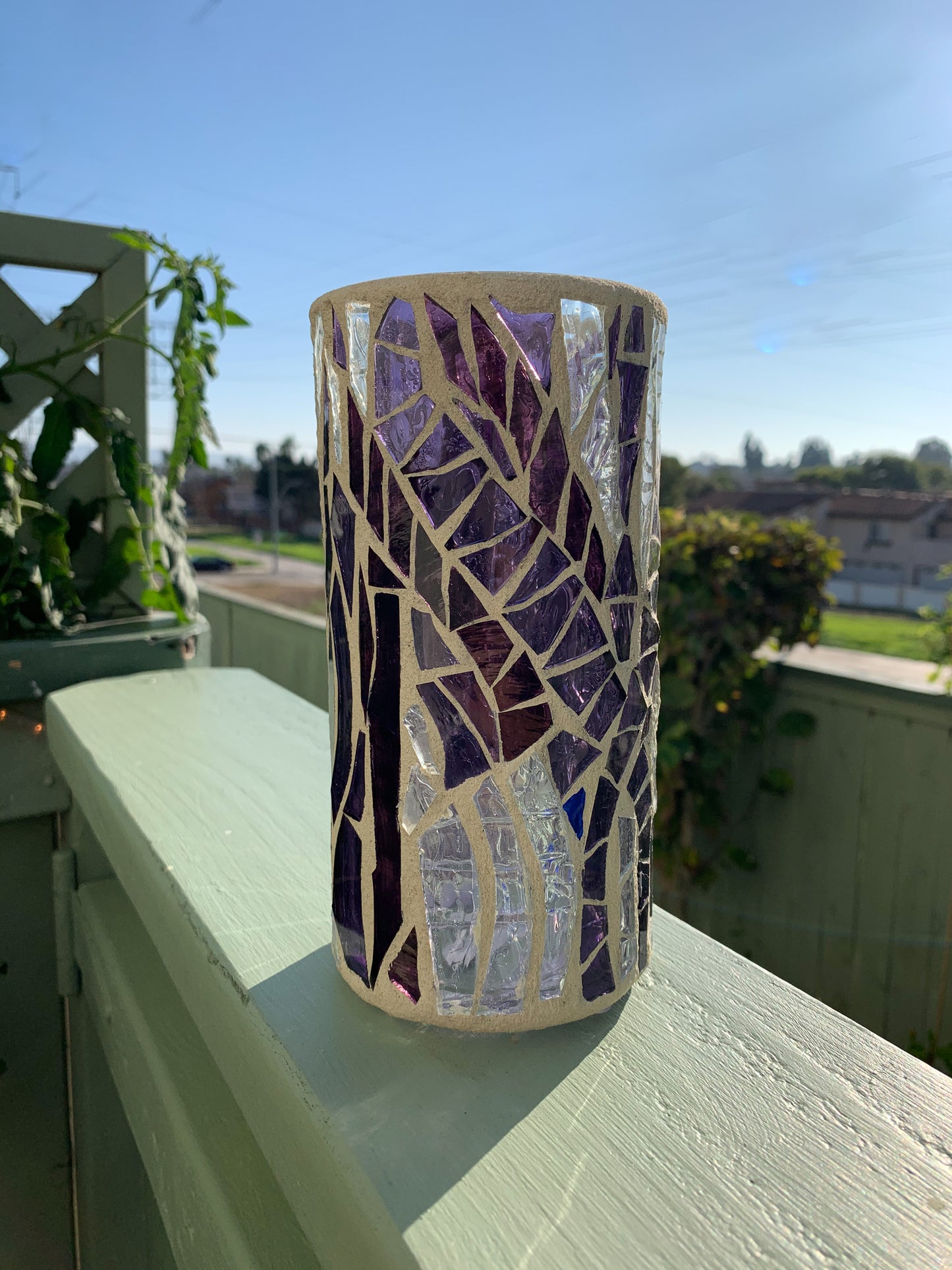 "The Purple Reign" - Regal Purple & Clear Crystal Stained Glass Candleholder