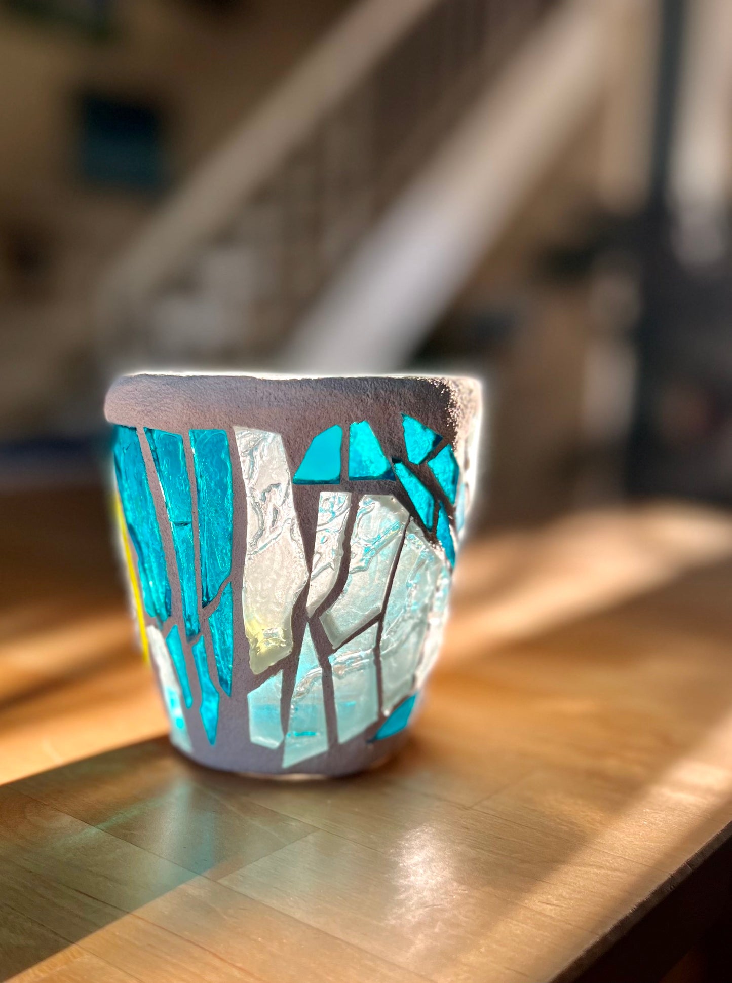 "Crossroads" Stained Glass Candle Holder – 3” Tall, Full of Light