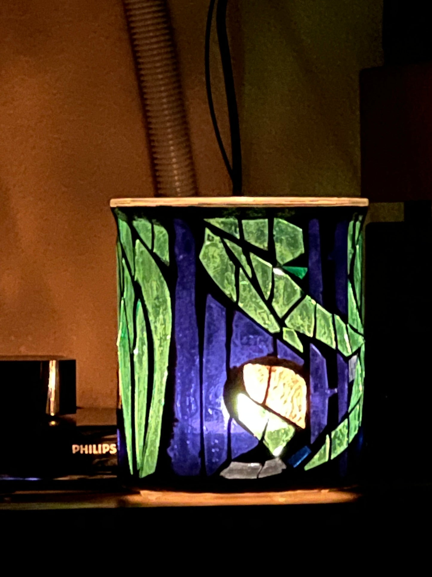 "Shallow Water" - Unique Stained Glass  Candleholder with Light Blue and Green Accents