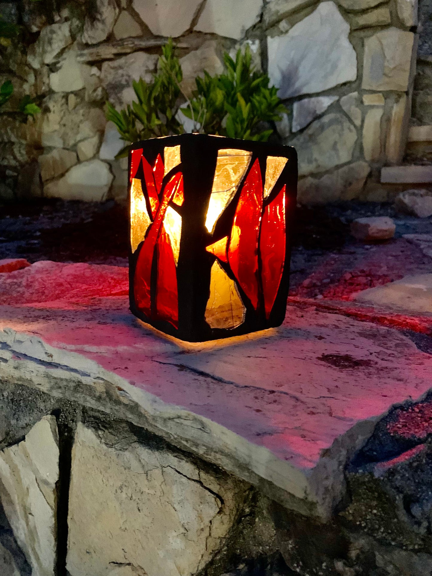 "The Crossing" Stained Glass Candleholder – Hauntingly Beautiful in Halloween Colors