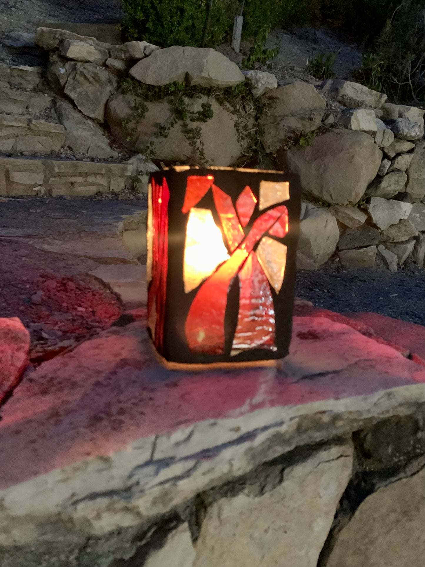 "The Crossing" Stained Glass Candleholder – Hauntingly Beautiful in Halloween Colors