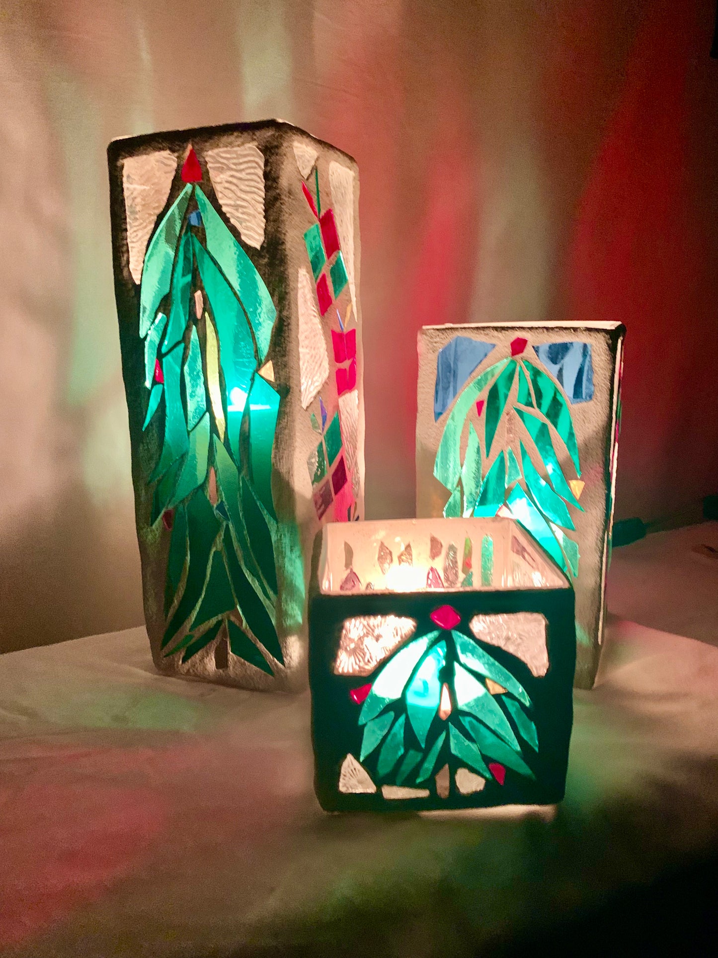 "Three Christmas Sisters" Stained Glass Candleholders – A Festive Trio for the Season