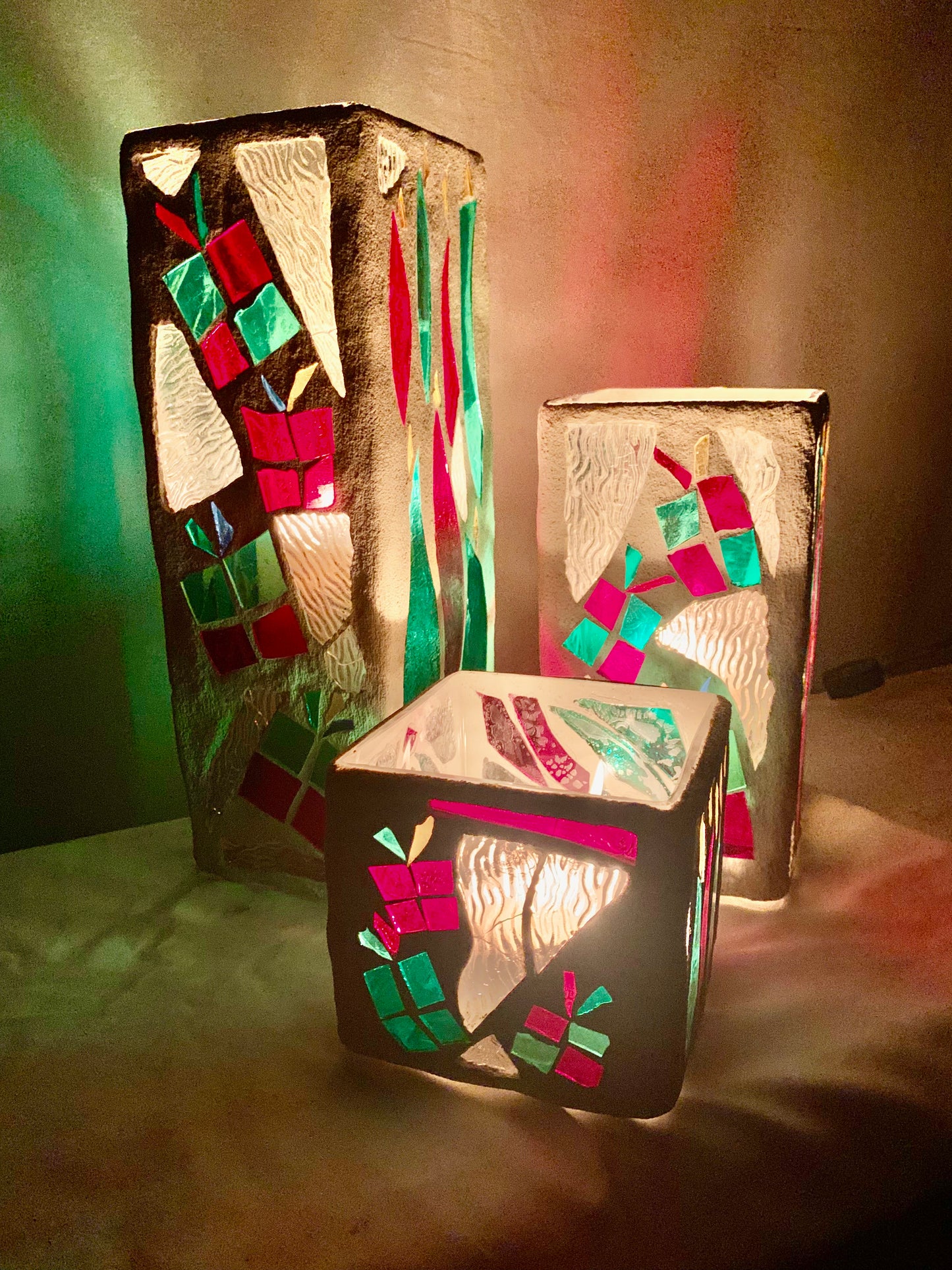 "Three Christmas Sisters" Stained Glass Candleholders – A Festive Trio for the Season