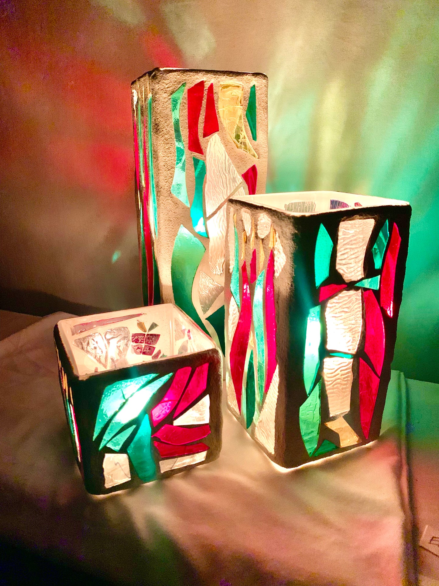 "Three Christmas Sisters" Stained Glass Candleholders – A Festive Trio for the Season