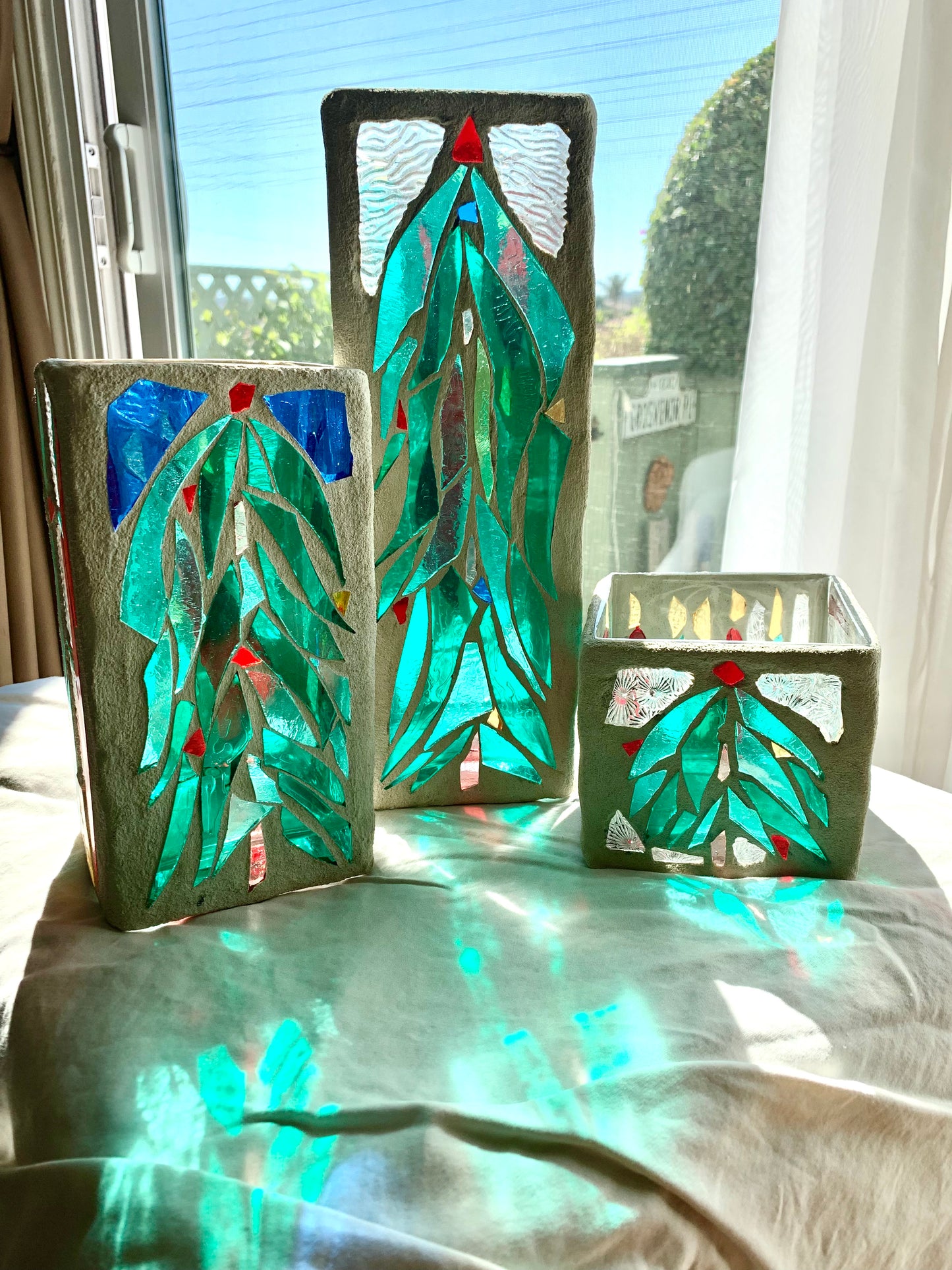 "Three Christmas Sisters" Stained Glass Candleholders – A Festive Trio for the Season