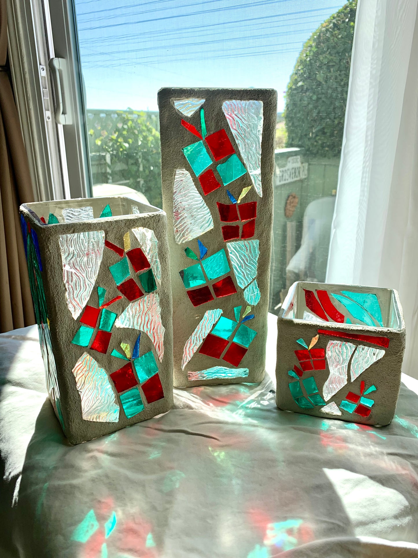 "Three Christmas Sisters" Stained Glass Candleholders – A Festive Trio for the Season