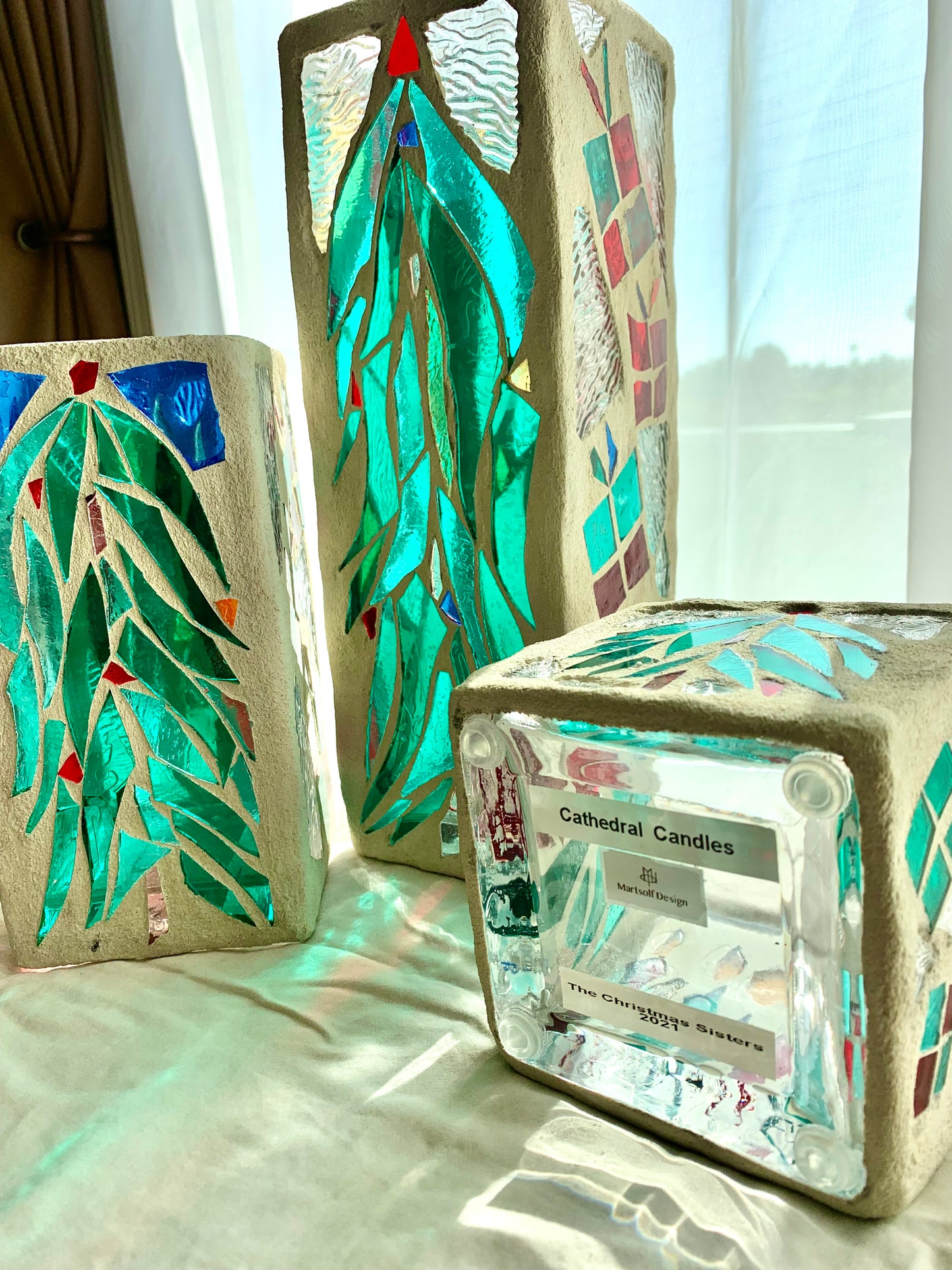 "Three Christmas Sisters" Stained Glass Candleholders – A Festive Trio for the Season